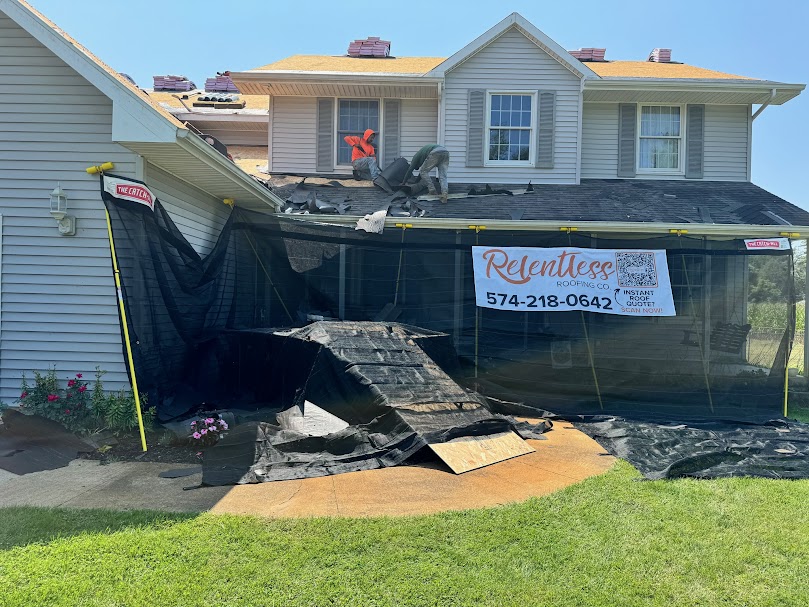 storm damage roofing work on a home in michiana