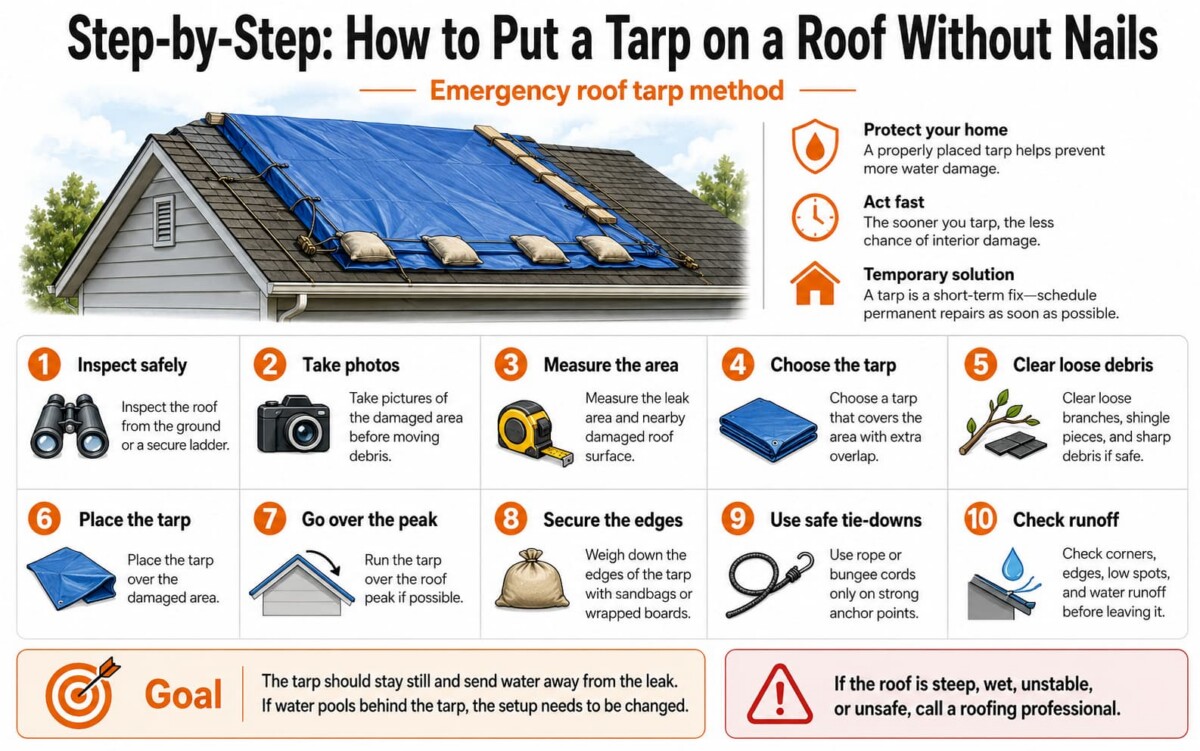 How to Put a Tarp on a Roof Without Screws or Nails