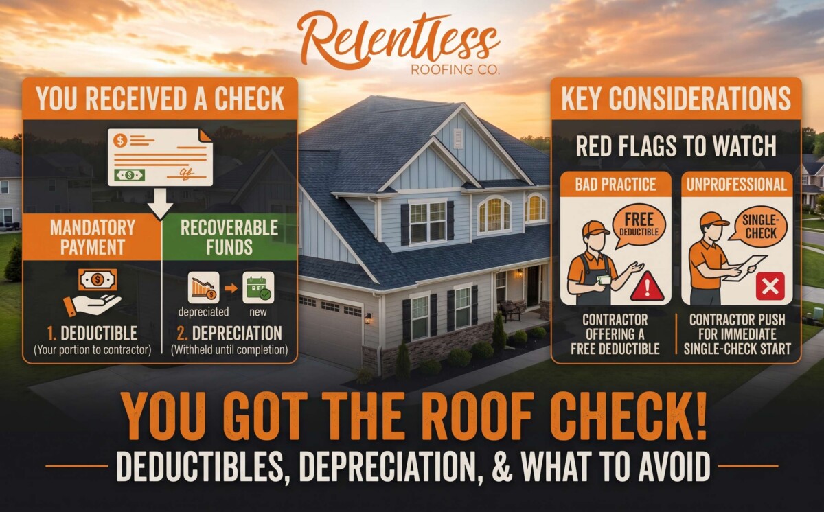 What to do after a roof insurance check: deductibles, depreciation, payments, and contractor scams.