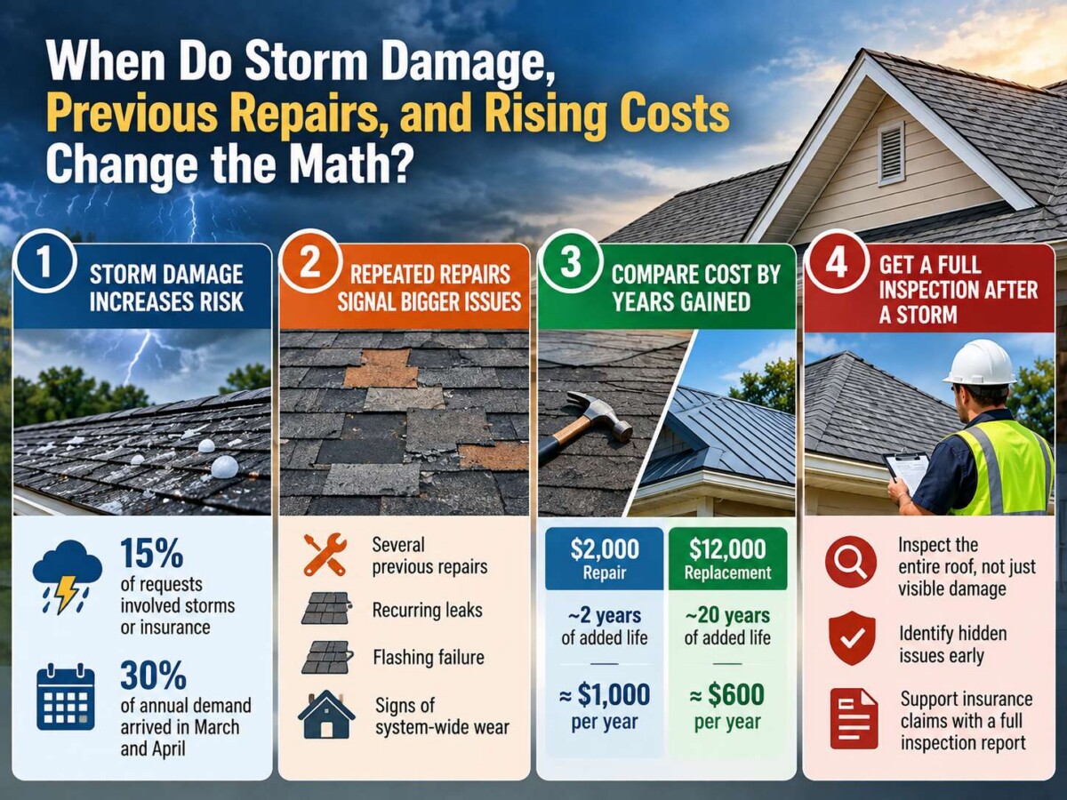 Infographic showes When Do Storm Damage, Previous Repairs, and Rising Costs Change the Math
